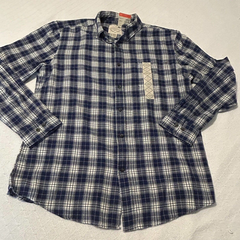 St Johns Bay Shirt Mens Size Large Long Sleeve Black Plaid Button Down